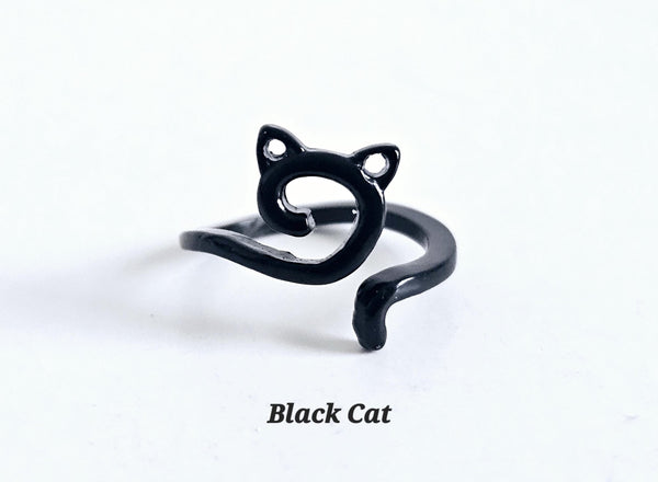 Gun Metal and Black Kitty Cat Yarn Ring Cat Ears Adjustable Size 6-9 Crochet Ring Beginner Knitting Gift Crochet Tension Regulator Tool