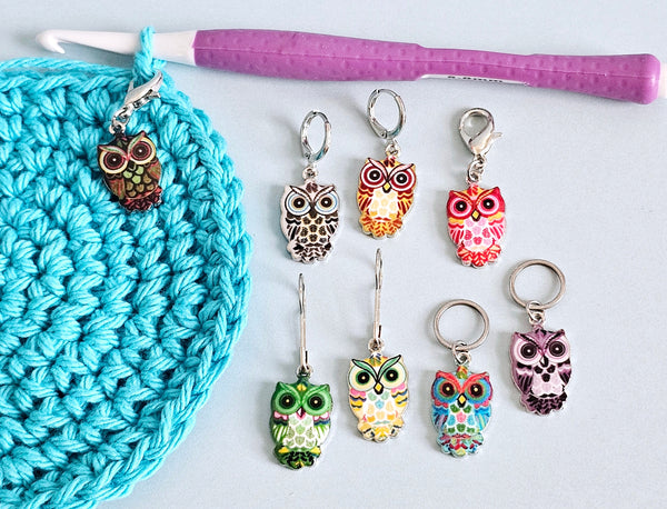 6 Colorful Owl Stitch Markers Set Knitting Crochet Enamel Charms Cute Animal No Snag Progress Keepers Locking Stitch Counter Place Marker
