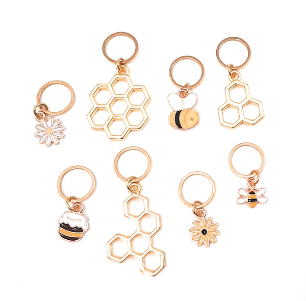 Stitch Markers Honey Bees and Flowers for Crochet and Knitting Set of 8 Detachable Place Marker Progress Keepers Yarn Gifts Accessories