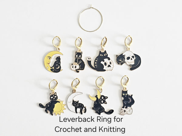 Black Cat Halloween Stitch Markers Set of 8 Cute Crochet and Knitting Accessories Spooky Yarn Markers for Fall Projects Cat Lover Gift
