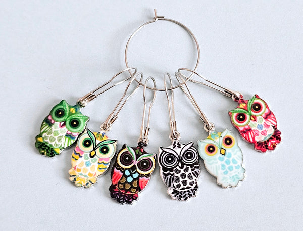 6 Colorful Owl Stitch Markers Set Knitting Crochet Enamel Charms Cute Animal No Snag Progress Keepers Locking Stitch Counter Place Marker