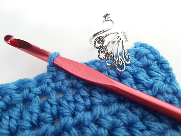 Sterling Silver Yarn Ring Fancy Peacock Adjustable Size Crochet Ring Beginner Knitting Crocheting Gift Crochet Tension Regulator Tool