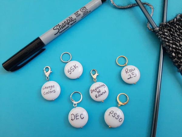 Write-On Eraseable Stitch Markers for Crocheting & Knitting | 8 Progress Keepers, 1 Marker Pen | Choose Gold, Silver, Attachment Type