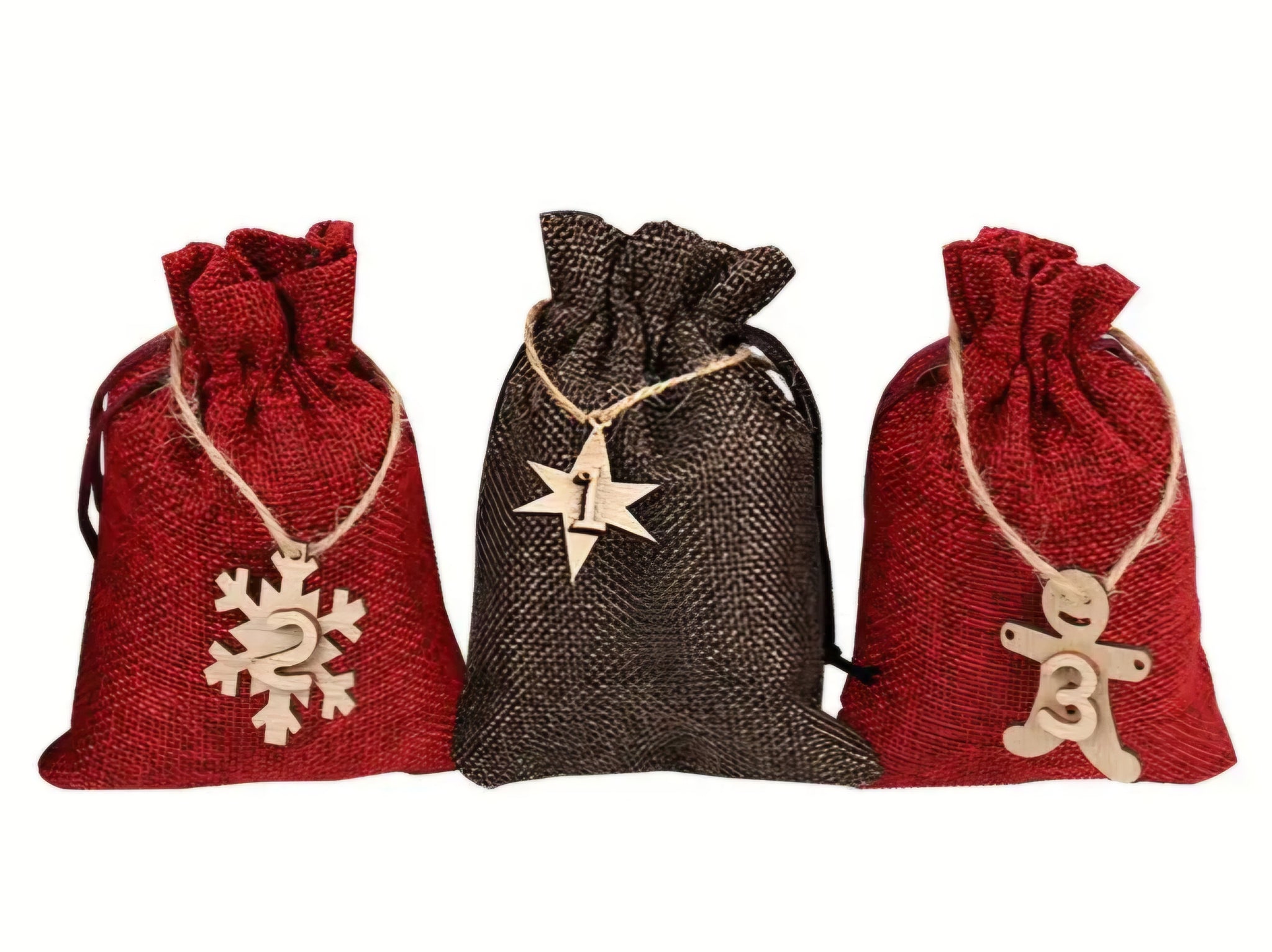 DIY Advent Calendar Rustic Burlap Drawstring Bags – 24 Bag and Numbered Set (Red & Brown) Reusable Christmas Countdown Gift Bags