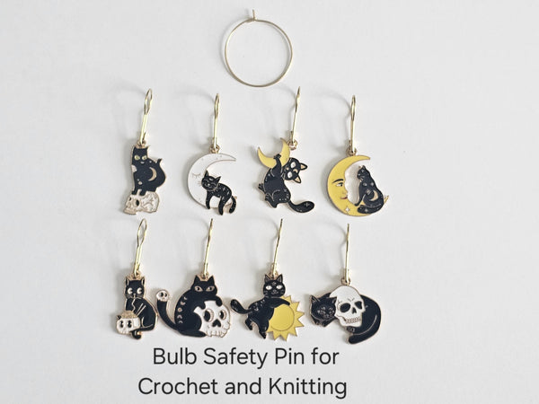Black Cat Halloween Stitch Markers Set of 8 Cute Crochet and Knitting Accessories Spooky Yarn Markers for Fall Projects Cat Lover Gift