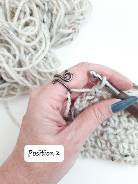 Gun Metal and Black Kitty Cat Yarn Ring Cat Ears Adjustable Size 6-9 Crochet Ring Beginner Knitting Gift Crochet Tension Regulator Tool