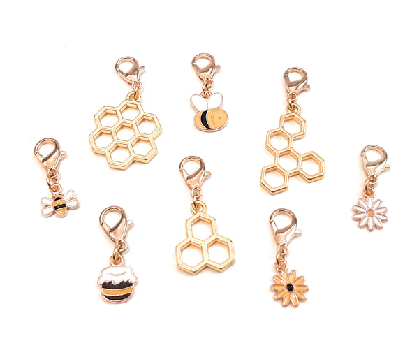 Stitch Markers Honey Bees and Flowers for Crochet and Knitting Set of 8 Detachable Place Marker Progress Keepers Yarn Gifts Accessories