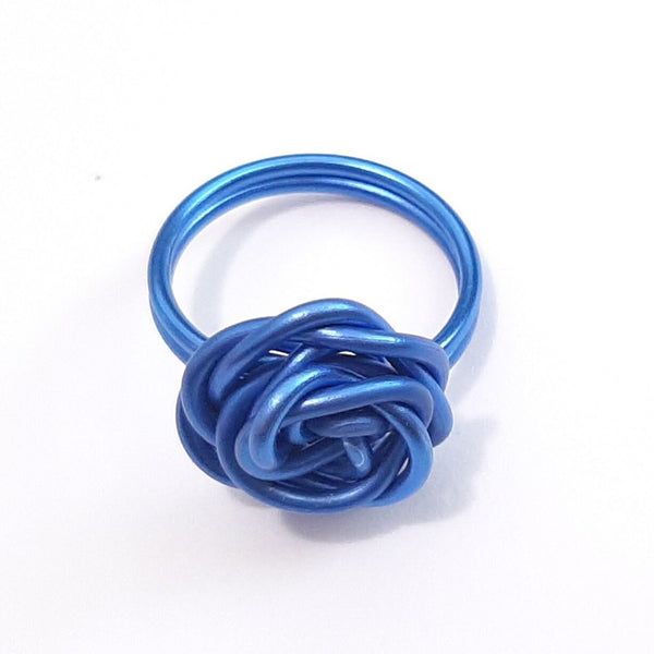 Wire Wrapped Women's Large Swirl Flower Rose Ring Non-Tarnish Rosette Aluminum Ring Silver Pink Blue Sizes 4-12