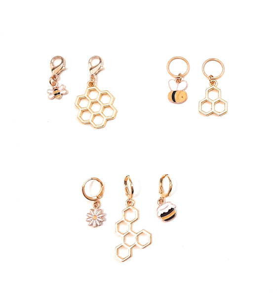 Stitch Markers Honey Bees and Flowers for Crochet and Knitting Set of 8 Detachable Place Marker Progress Keepers Yarn Gifts Accessories