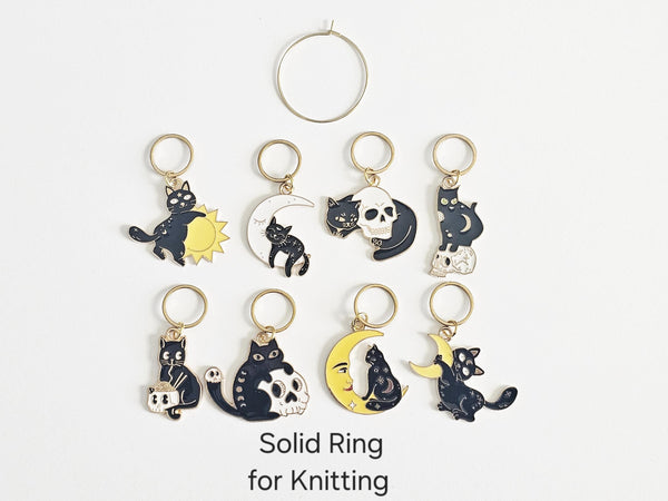 Black Cat Halloween Stitch Markers Set of 8 Cute Crochet and Knitting Accessories Spooky Yarn Markers for Fall Projects Cat Lover Gift