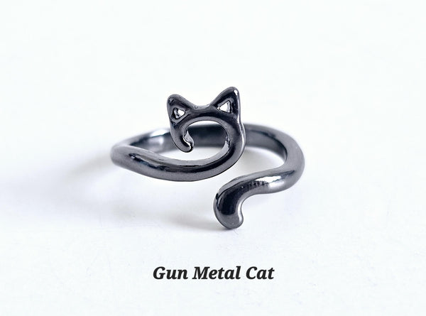 Gun Metal and Black Kitty Cat Yarn Ring Cat Ears Adjustable Size 6-9 Crochet Ring Beginner Knitting Gift Crochet Tension Regulator Tool