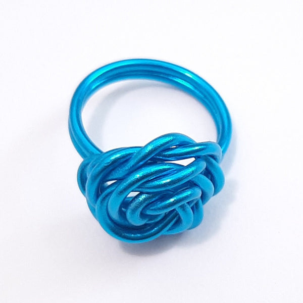 Wire Wrapped Women's Large Swirl Flower Rose Ring Non-Tarnish Rosette Aluminum Ring Silver Pink Blue Sizes 4-12