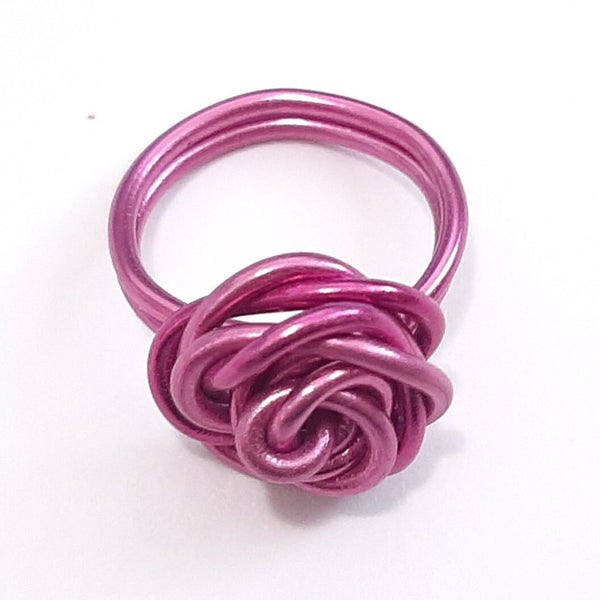 Wire Wrapped Women's Large Swirl Flower Rose Ring Non-Tarnish Rosette Aluminum Ring Silver Pink Blue Sizes 4-12