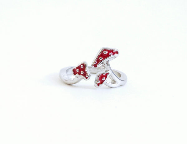 Red Mushrooms Slightly Adjustable Ring Size 8-9 Crochet Beginner Knitting Gift Yarn Tension Ring Regulator Tool Stainless Steel