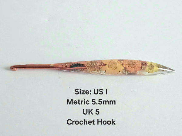 Pretty Resin Crochet Hook Full Set 9 Sizes 2.0-6.0mm Aluminum Hooks with Comfort Grip Ergonomic Floral Handle Hook Size B C D E G 7 H I J