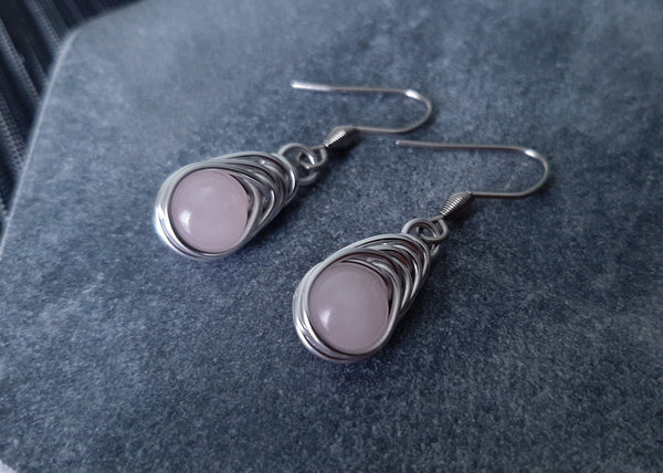 Wire Wrapped Crystal Bead Earrings: Herringbone Weave, Stainless Steel Hooks