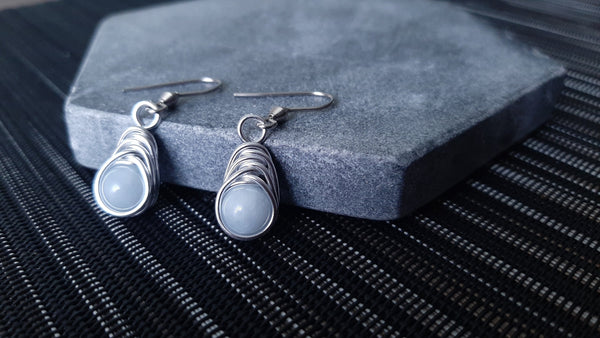 Wire Wrapped Crystal Bead Earrings: Herringbone Weave, Stainless Steel Hooks