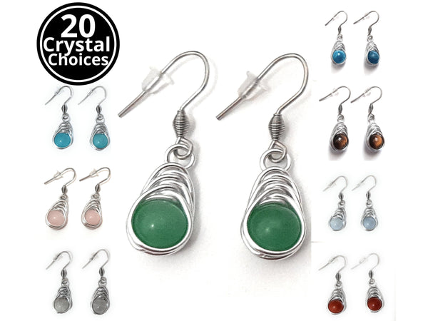 Wire Wrapped Crystal Bead Earrings: Herringbone Weave, Stainless Steel Hooks