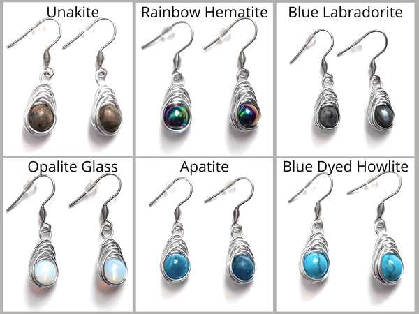 Wire Wrapped Crystal Bead Earrings: Herringbone Weave, Stainless Steel Hooks