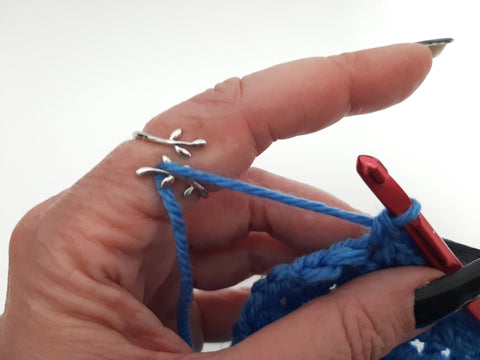 Sterling Silver Yarn Ring Vine Tree Branch Leaves | Adjustable Size Crochet Ring | Beginner Knitting Gift | Tension Regulator Tool