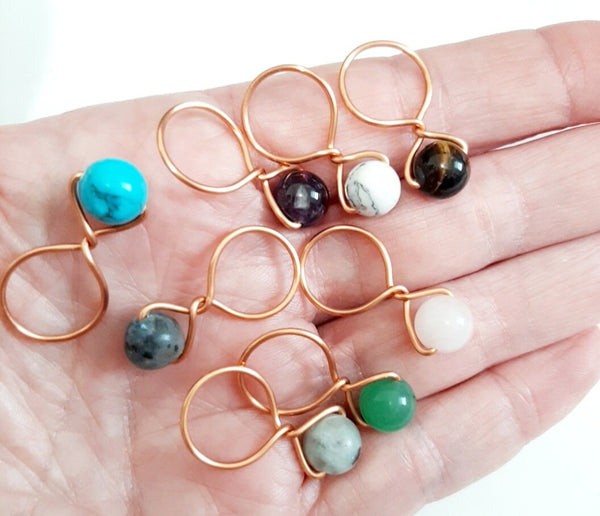 8 Real Gemstone Crystal Bead Copper Stitch Markers for Knitting Only| Healing Stone Place Marker| Yarn Knit Gifts| Fun Color Progress Keeper