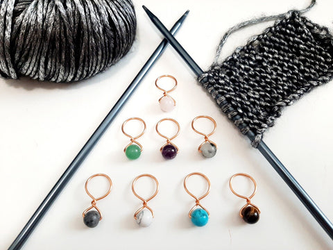 8 Real Gemstone Crystal Bead Copper Stitch Markers for Knitting Only| Healing Stone Place Marker| Yarn Knit Gifts| Fun Color Progress Keeper