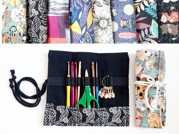 Crochet Hook Storage Bag Pouch for Crochet Supplies Roll Up Bag or Pencil Pencil Paint Brush Craft Storage Roll Up Case Crochet Gift