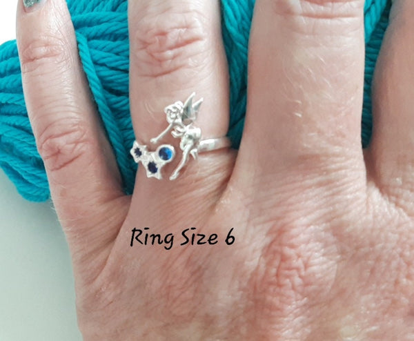 Yarn Tension Ring Fairy Silver Adjustable Size 6-10 Crochet Ring Beginner Knitting Crochet Gift Tension Regulator Tool Yarn Guide