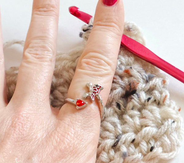 Silver Cardinal Bird Adjustable Ring Size 8-9 Crochet Beginner Knitting Gift Yarn Tension Ring Regulator Tool Stainless Steel