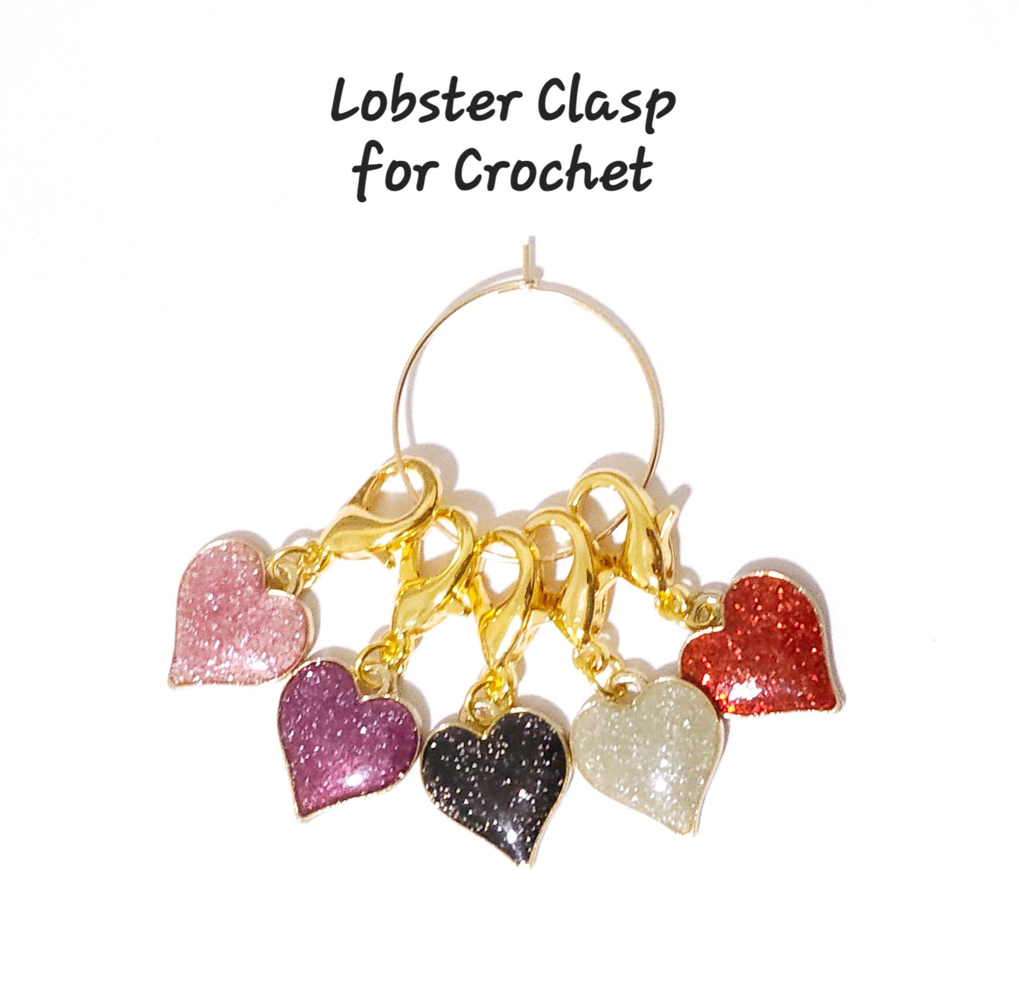 Glittery Heart Stitch Markers Set of 5 Colorful Sparkle Love Knitting Crochet Stitch Markers Progress Keepers Stitch Counter Place Marker