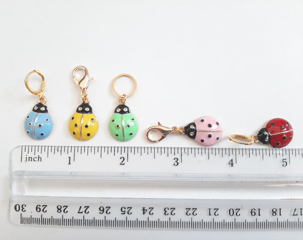 Colorful Ladybugs Knitting Crochet Stitch Markers Set of 5 Progress Keepers Stitch Counter Place Marker Gift for Crocheter Knitter