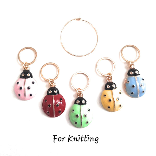 Colorful Ladybugs Knitting Crochet Stitch Markers Set of 5 Progress Keepers Stitch Counter Place Marker Gift for Crocheter Knitter