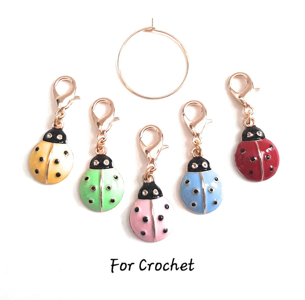 Colorful Ladybugs Knitting Crochet Stitch Markers Set of 5 Progress Keepers Stitch Counter Place Marker Gift for Crocheter Knitter