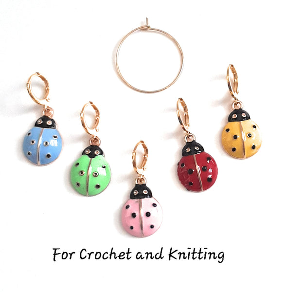 Colorful Ladybugs Knitting Crochet Stitch Markers Set of 5 Progress Keepers Stitch Counter Place Marker Gift for Crocheter Knitter