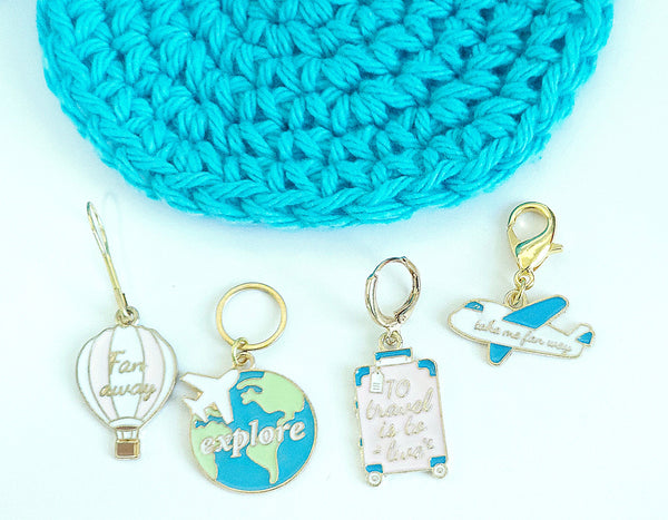 Love to Travel Stitch Markers for Crochet and Knitting Plane, Hot Air Balloon No Snag Place Marker Progress Keepers Yarn Gifts Accessories