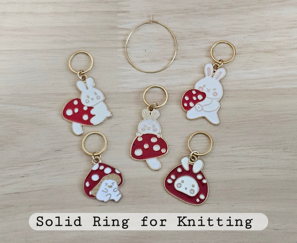 Mushrooms and Bunny Stitch Markers Set of 5 Rabbit Knitting Crochet Stitch Marker Progress Keepers Stitch Counter Place Marker