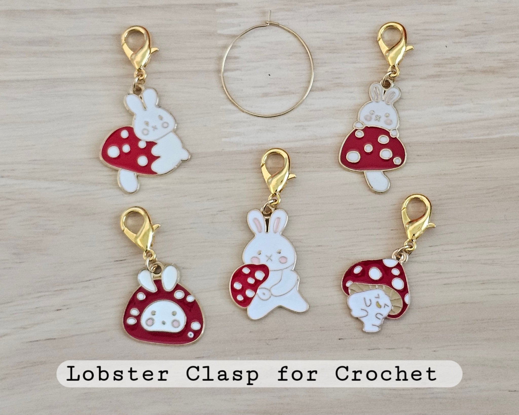 Mushrooms and Bunny Stitch Markers Set of 5 Rabbit Knitting Crochet Stitch Marker Progress Keepers Stitch Counter Place Marker