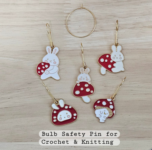 Mushrooms and Bunny Stitch Markers Set of 5 Rabbit Knitting Crochet Stitch Marker Progress Keepers Stitch Counter Place Marker