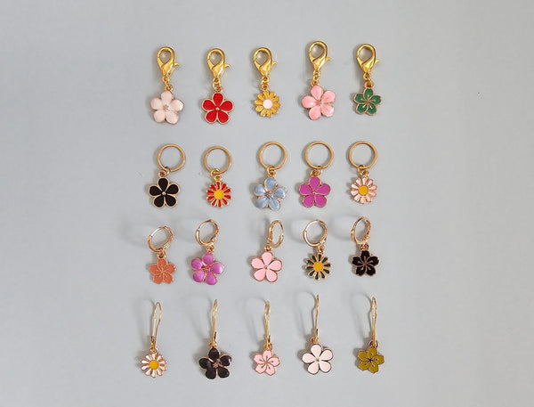 Wildflowers Stitch Markers Set of 5 or 20 Small Flower Charms Knitting Crochet Stitch Markers Progress Keepers Stitch Counter Place Marker
