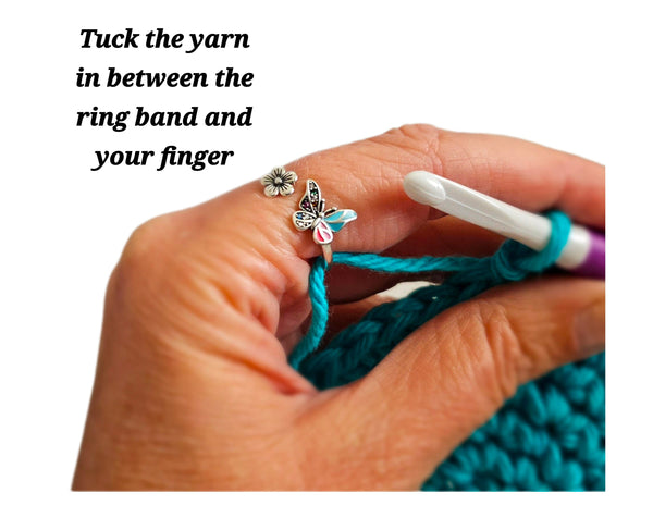 Solid 925 Sterling Silver Yarn Ring Colorful Butterfly Flower Adjustable Resizeable 7-10 Crochet Ring Beginner Knit Gift Yarn Guide Tool