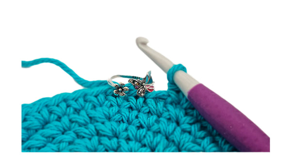 Solid 925 Sterling Silver Yarn Ring Colorful Butterfly Flower Adjustable Resizeable 7-10 Crochet Ring Beginner Knit Gift Yarn Guide Tool
