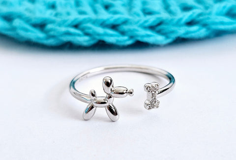 925 Sterling Silver Yarn Tension Ring Balloon Animal Dog Adjustable Size 6-10 Crochet Ring Beginner Knitting Crochet Gift Yarn Guide Tool