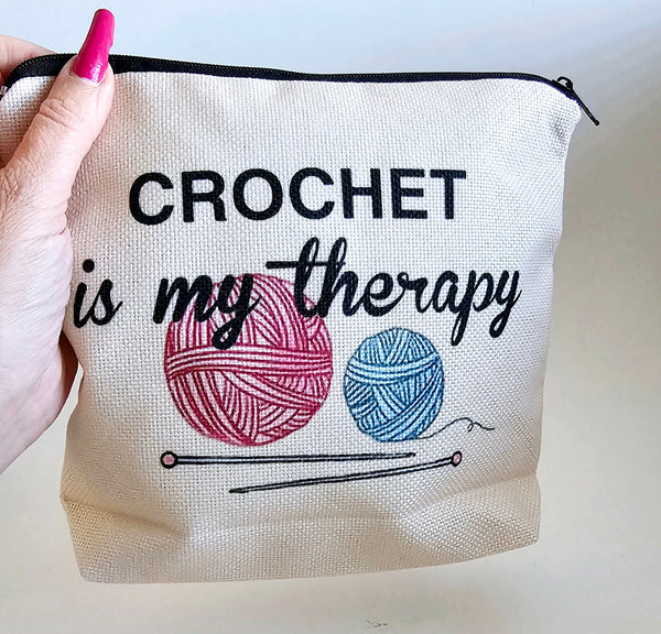 Crochet Storage Pouch for Accessories Notions for Needlework Crochet is my Therapy Bag for Stitch Markers Crochet Gift Notions Travel Bag