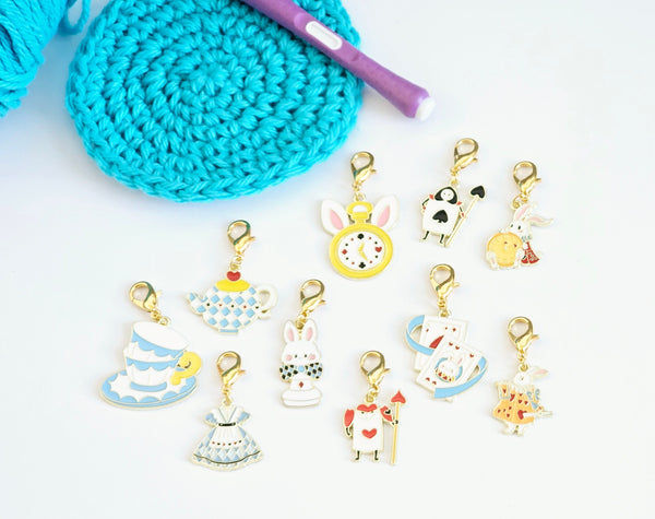 Alice's Adventures in Wonderland Stitch Markers Set of 10 Knitting Crochet Stitch Marker Progress Keepers Stitch Counter Place Marker