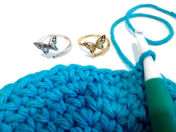 Sterling Silver Yarn Guide Ring Butterfly | Adjustable Size Crochet Ring | Beginner Knitting Crocheting Gift| Crochet Tension Regulator Tool