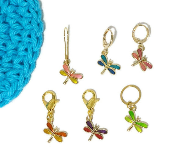 Dragonfly Stitch Markers Set of 6 Colorful Firefly Knitting Crochet Stitch Markers Progress Keepers Stitch Counter Place Marker