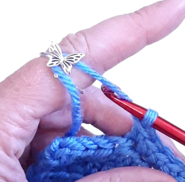 Sterling Silver Yarn Guide Ring Butterfly | Adjustable Size Crochet Ring | Beginner Knitting Crocheting Gift| Crochet Tension Regulator Tool