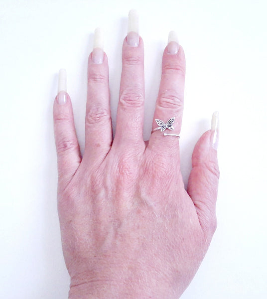 Sterling Silver Yarn Guide Ring Butterfly | Adjustable Size Crochet Ring | Beginner Knitting Crocheting Gift| Crochet Tension Regulator Tool