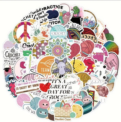 Crochet Stickers 100pc Vinyl Crochet Decals for Water Bottles Bikes Laptops Yarn Funny Crochet Quotes Crochet Lover Stickers for Yarn Crafts