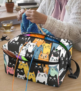 Cat Yarn & Hook Storage Tote Bag Crochet Supplies Knitter Project Bag Yarn Organization Craft Bag Crochet Gift for Knitting Yarn Tote Bag